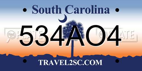 534AO4 South Carolina License Plate