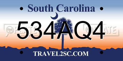 534AQ4 South Carolina License Plate