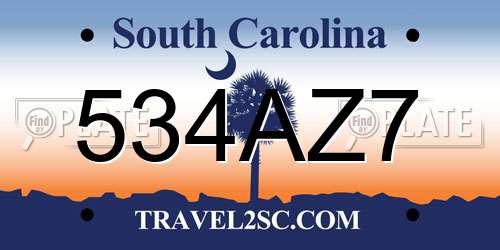 534AZ7 South Carolina License Plate