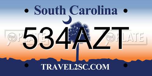 534AZT South Carolina License Plate