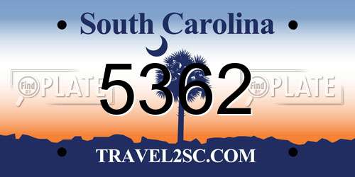 5362 South Carolina License Plate
