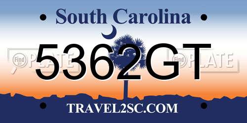 5362GT South Carolina License Plate