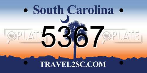 5367 South Carolina License Plate