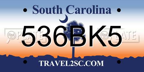 536BK5 South Carolina License Plate