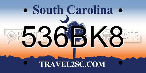 536BK8 South Carolina License Plate