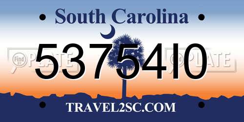 53754I0 South Carolina License Plate