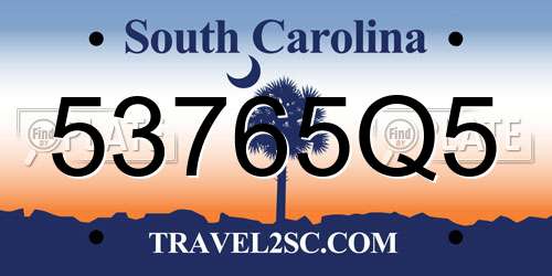 53765Q5 South Carolina License Plate