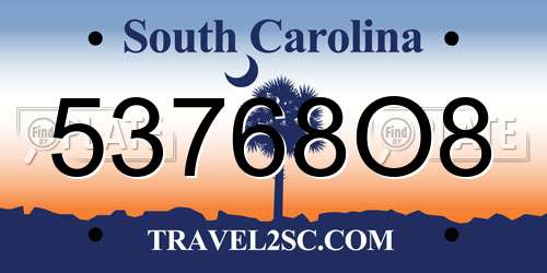 53768O8 South Carolina License Plate