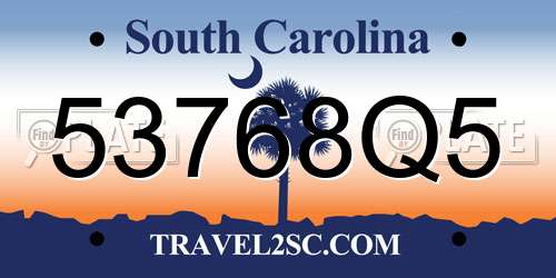53768Q5 South Carolina License Plate
