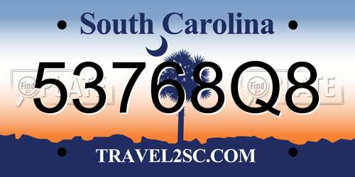 53768Q8 South Carolina License Plate
