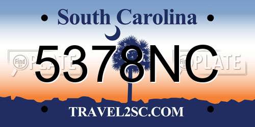 5378NC South Carolina License Plate