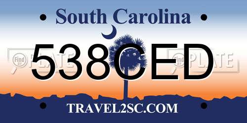 538CED South Carolina License Plate