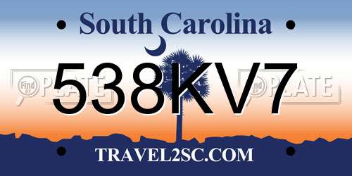 538KV7 South Carolina License Plate