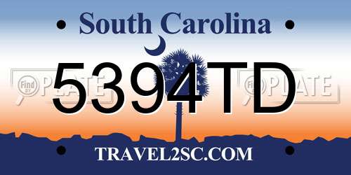 5394TD South Carolina License Plate