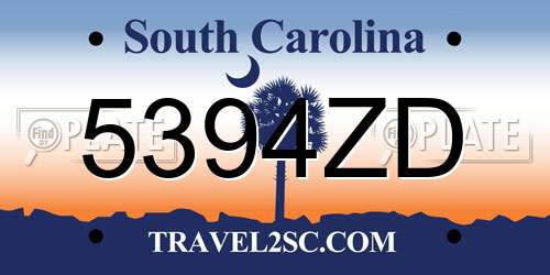 5394ZD South Carolina License Plate