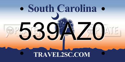 539AZ0 South Carolina License Plate