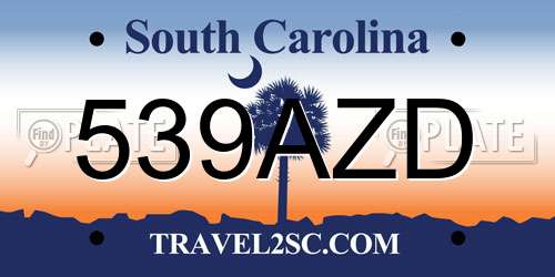 539AZD South Carolina License Plate