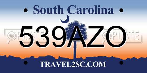 539AZO South Carolina License Plate