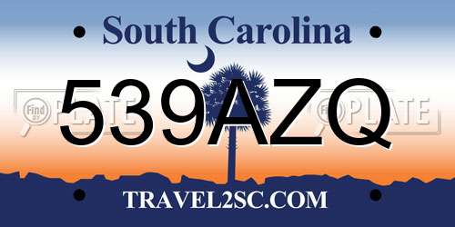 539AZQ South Carolina License Plate