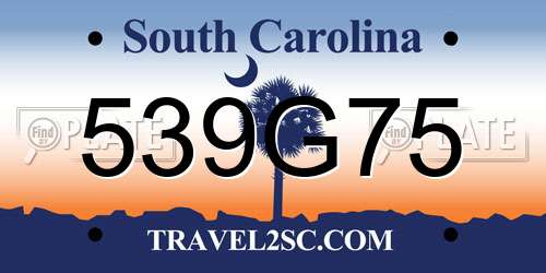 539G75 South Carolina License Plate