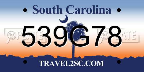 539G78 South Carolina License Plate
