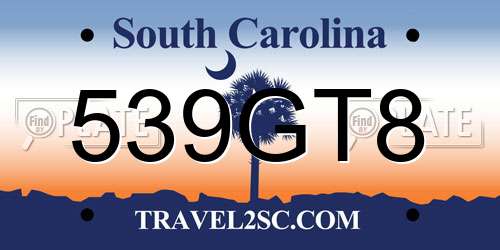 539GT8 South Carolina License Plate