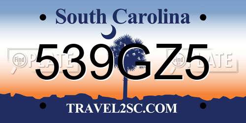 539GZ5 South Carolina License Plate