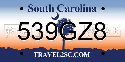 539GZ8 South Carolina License Plate