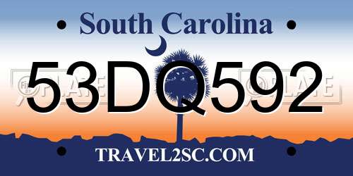 53DQ592 South Carolina License Plate