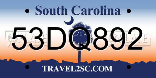 53DQ892 South Carolina License Plate