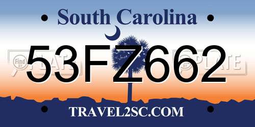53FZ662 South Carolina License Plate