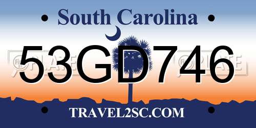 53GD746 South Carolina License Plate