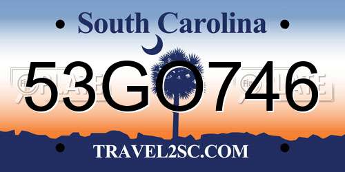 53GO746 South Carolina License Plate