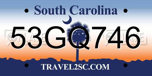 53GQ746 South Carolina License Plate