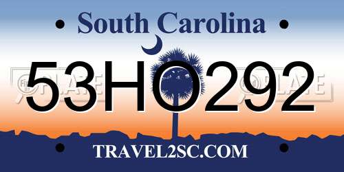 53HO292 South Carolina License Plate