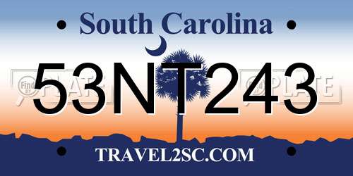 53NT243 South Carolina License Plate
