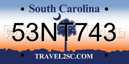 53NT743 South Carolina License Plate
