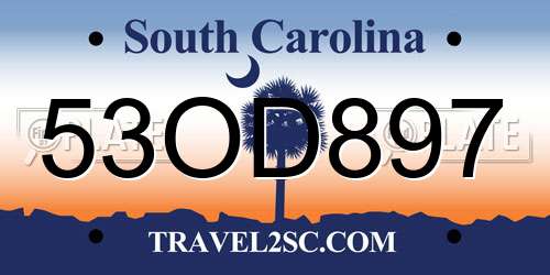 53OD897 South Carolina License Plate