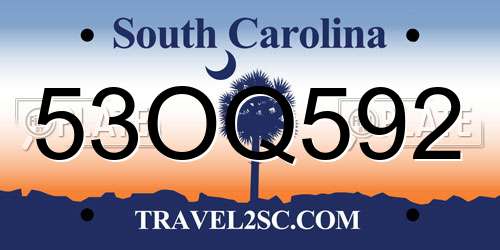 53OQ592 South Carolina License Plate