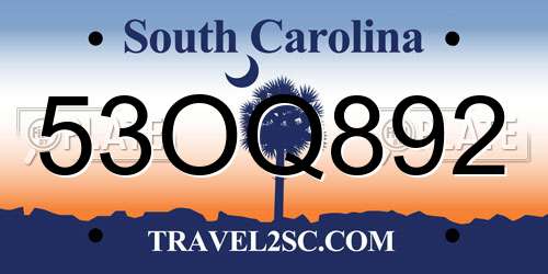 53OQ892 South Carolina License Plate