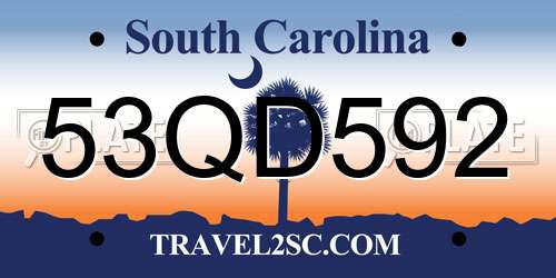 53QD592 South Carolina License Plate