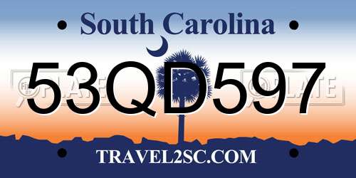 53QD597 South Carolina License Plate