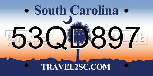 53QD897 South Carolina License Plate