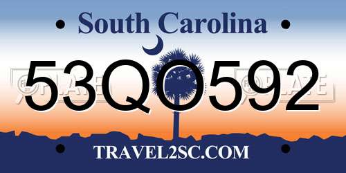 53QO592 South Carolina License Plate