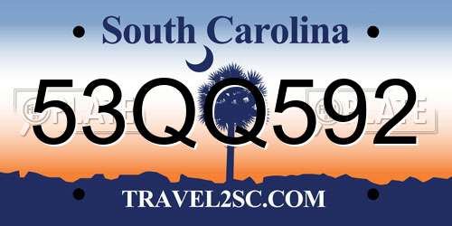 53QQ592 South Carolina License Plate