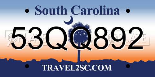 53QQ892 South Carolina License Plate