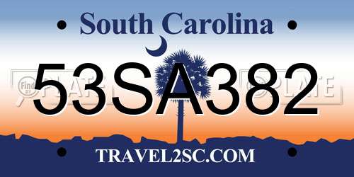 53SA382 South Carolina License Plate