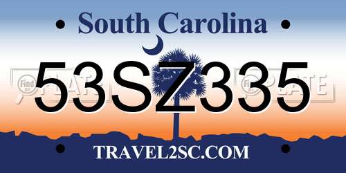 53SZ335 South Carolina License Plate