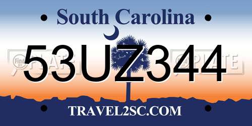 53UZ344 South Carolina License Plate