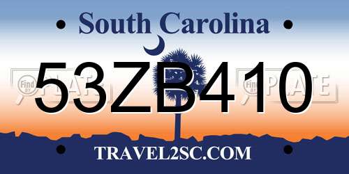 53ZB410 South Carolina License Plate